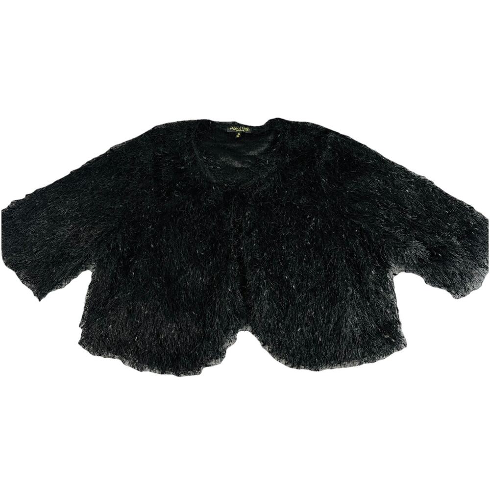 Park & Main Eyelash Fuzzy Cardigan Black Open Front Shaggy Sweater 2X